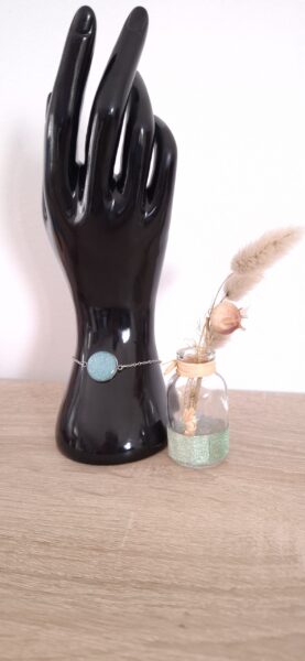 Bracelet paillette résine époxy fait main acier inoxydable artisanat France fashion France Bleu ciel