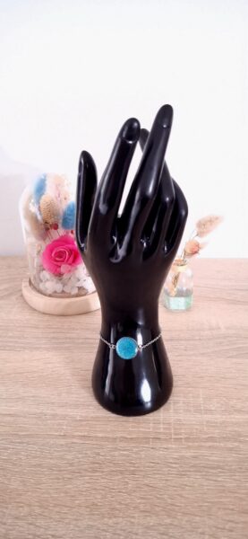 Bracelet paillette résine époxy fait main acier inoxydable artisanat France fashion France Bleu ciel