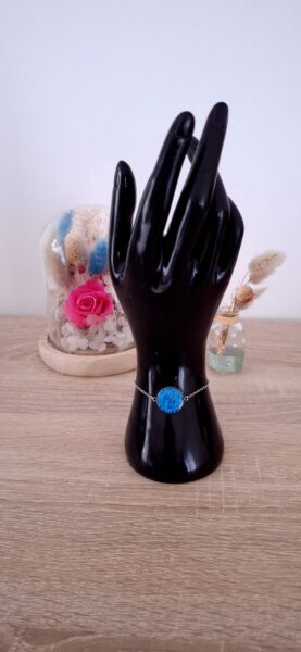 Bracelet paillette résine époxy fait main acier inoxydable artisanat France fashion France Bleu