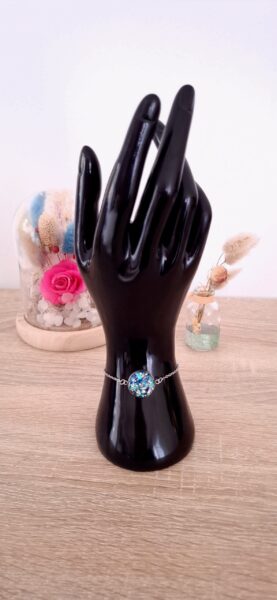Bracelet paillette résine époxy fait main acier inoxydable artisanat France fashion France Bleu et doré