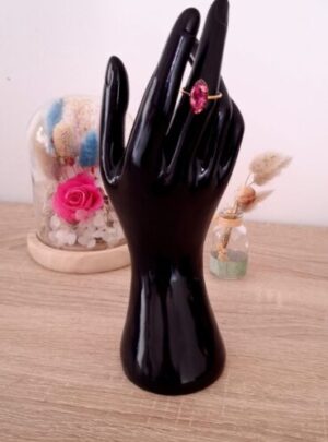 Bague ovale rose en acier inoxydable argenté fait main résine époxy paillettes auto ajustable