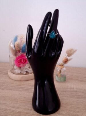 Bague goute bleu vert en acier inoxydable argenté fait main résine époxy paillettes auto ajustable