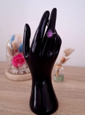 Bague goute parme en acier inoxydable argenté fait main résine époxy paillettes auto ajustable