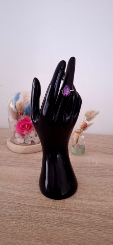 Bague goute parme en acier inoxydable argenté fait main résine époxy paillettes auto ajustable