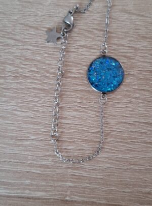 Bracelet paillette résine époxy fait main acier inoxydable artisanat France fashion France Bleu