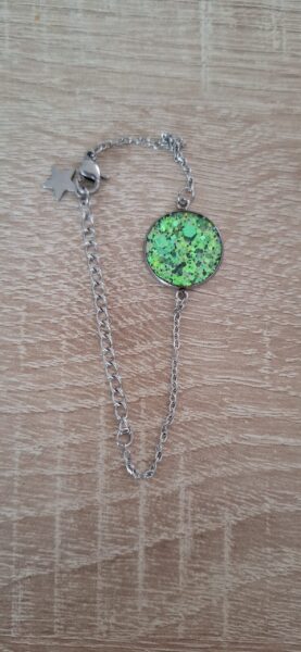 Bracelet paillette résine époxy fait main acier inoxydable artisanat France fashion France Vert