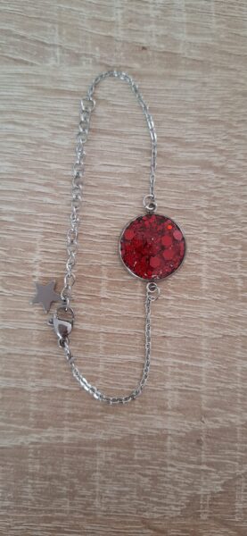 Bracelet paillette résine époxy fait main acier inoxydable artisanat France fashion France rouge