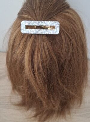 Barrette résine époxy paillettes du finistère fait main artisanat argenté