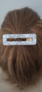Barrette cheveux résine époxy paillette argenté France artisanat fait main