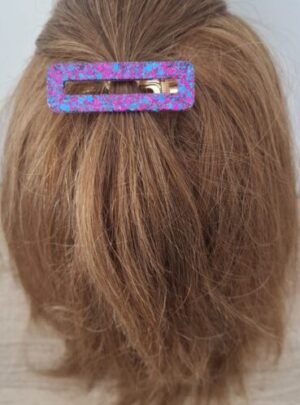 Barrette résine époxy paillettes du finistère fait main artisanat Violet et bleu