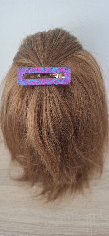 Barrette résine époxy paillettes du finistère fait main artisanat Violet et bleu