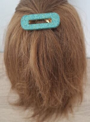 barrette fait main artisanal résine époxy made in france vert bleu et or