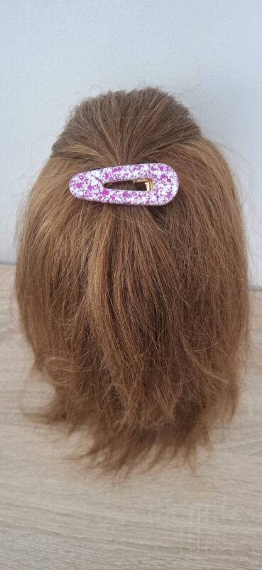 barrette cheveux résine époxy rose et blanc paillettes du finistère