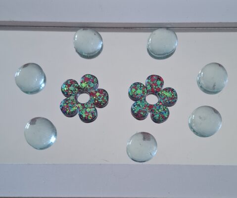 fleurs pampilles interchangeables pour créole résine époxy paillettes rose vert bleu