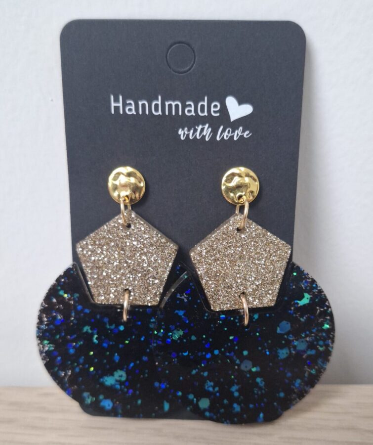 Boucles d'oreilles cosmos chic bleu et doré